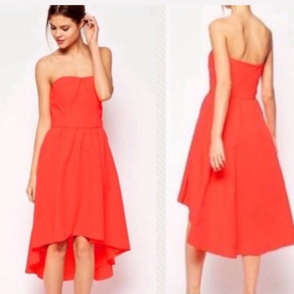 TED BAKER - Neon Coral Pink/Orange High Low Dress